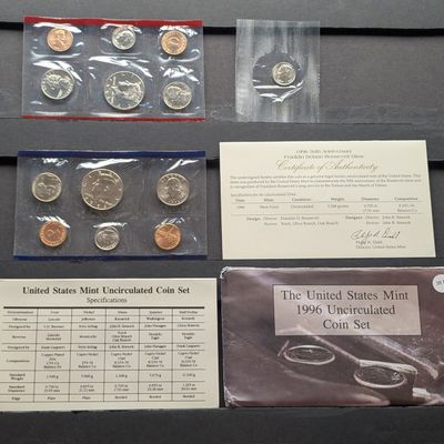 Sale Photo Thumbnail #263: 1996 P&D U.S. Mint Unc. Set In OGP w/ COA - Includes 50th Anniversary 1996-W Roosevelt Dime!