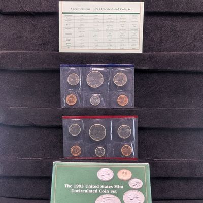 Sale Photo Thumbnail #340: 1993 P&D U.S. Mint Uncirculated Coin Set In OGP w/ COA