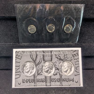 1965, 1966, & 1967 Roosevelt Dime Collection In Gem SMS Condition In OGP