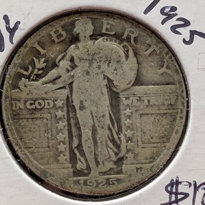 Sale Photo Thumbnail #309: 1925 Standing Liberty 90% Silver Quarter - Over 100 Years Old!