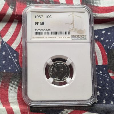 1957 Roosevelt 90% Silver Dime NGC PF 68