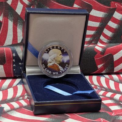 Sale Photo Thumbnail #237: 1963-D Colorized Franklin 90% Silver Half Dollar In Box