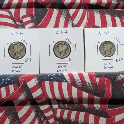 1926 P, D, & S Mercury 90% Silver Dimes - Complete Year Set - 1926-S is Low Mintage!