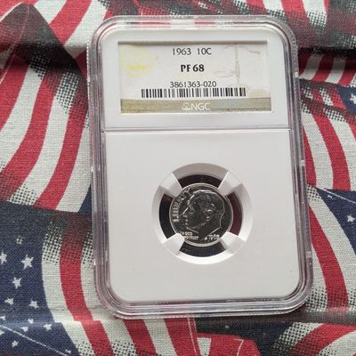 Sale Photo Thumbnail #251: 1963 Roosevelt 90% Silver Dime NGC PF 68