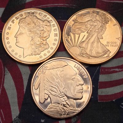 Sale Photo Thumbnail #211: (3) One A.V.D.P. Oz. Copper Rounds
