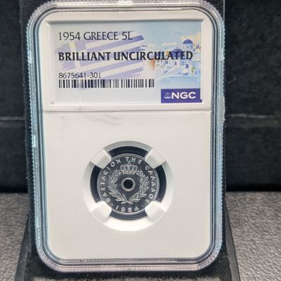 Sale Photo Thumbnail #305: 1954 Greece 5 Lepta NGC Brilliant Uncirculated