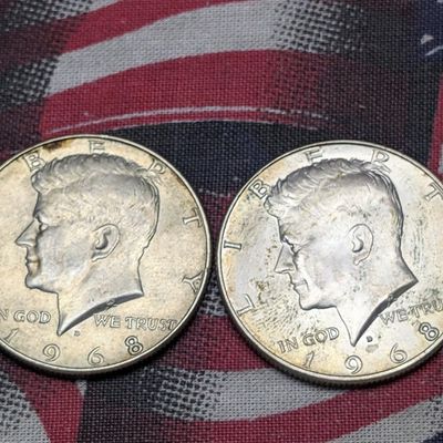 Sale Photo Thumbnail #181: (2) 1968-D Kennedy 40% Silver Half Dollars