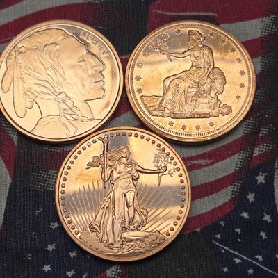 Sale Photo Thumbnail #203: (3) One A.V.D.P. Oz. Copper Rounds