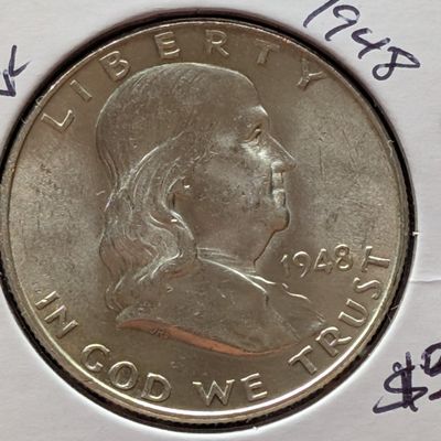 Sale Photo Thumbnail #221: 1948 Franklin 90% Silver Half Dollar - Post WWII Era! - First Year!
