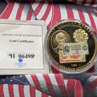2009 American Mint Comm. $500 Banknote Lincoln PROOF Coin, 24Kt. Gold Layered