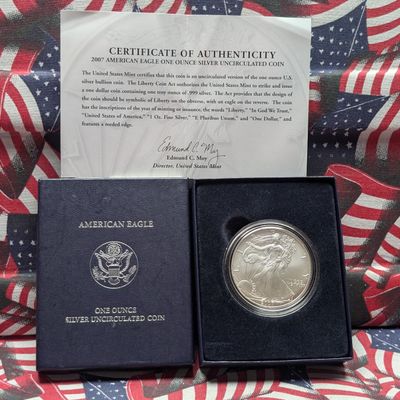 Sale Photo Thumbnail #317: 2007-W Unc. American Silver Eagle One Troy Ounce .999 Fine Silver in OGP w/ COA