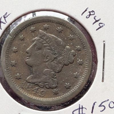 1849 Braided Hair Liberty Head Large Cent - 177 Years Old!