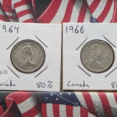 Sale Photo Thumbnail #161: 1964 & 1966 Canada 25 Cents - Both Are 80% Silver & 5.83g