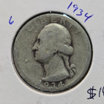 Sale Photo Thumbnail #198: 1934 Washington 90% Silver Quarter