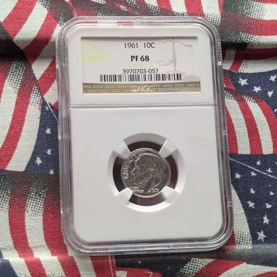 Sale Photo Thumbnail #250: 1961 Roosevelt 90% Silver Dime NGC PF 68