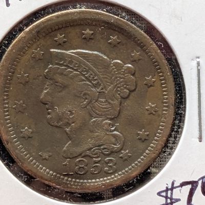Sale Photo Thumbnail #284: 1853 Braided Hair Liberty Head Large Cent - 173 Years Old!