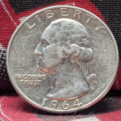 Sale Photo Thumbnail #234: 1964-D Washington 90% Silver Quarter, 62 Years old, (AU-UNC)