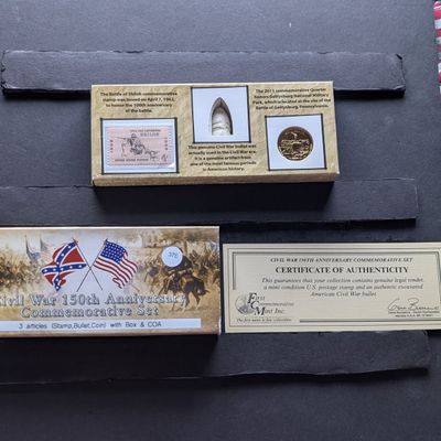 Sale Photo Thumbnail #257: Civil War 150th Anniverary Commemorative Stamp, Pew Pew Round, & Coin Set In Box w/ COA