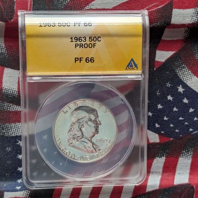Sale Photo Thumbnail #255: 1963 Franklin 90% Silver Half Dollar ANACS PF 66 - 63 Years old