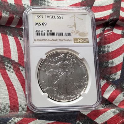 Sale Photo Thumbnail #338: 1997 American Silver Eagle One Troy Oz. .999 Silver NGC MS 69