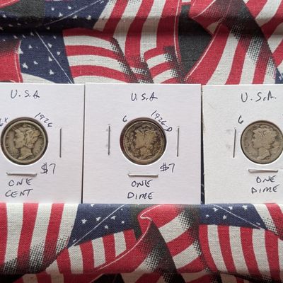 Sale Photo Thumbnail #228: 1926 P, D, & S Mercury 90% Silver Dimes - Complete Year Set - 1926-S is Low Mintage!