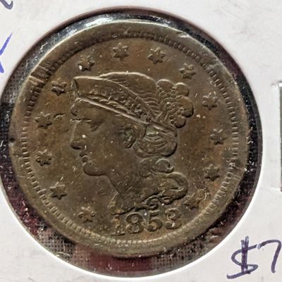 Sale Photo Thumbnail #142: 1853 Braided Hair Liberty Head Large Cent - 173 Years Old!