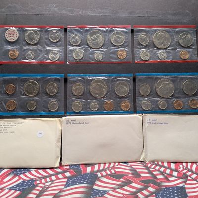 Sale Photo Thumbnail #199: 1972, 1973, & 1974 P&D U.S. UNC. Mint Sets in OGP with "S" Mint Mark Cents