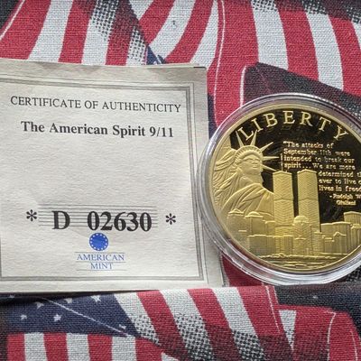 American Mint The AMERICAN SPIRIT, Remembering 9/11, PROOF 24KT. Gold Layered