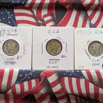 Sale Photo Thumbnail #294: 1937 P, D, & S Mercury 90% Silver Dimes - Complete Year Set!