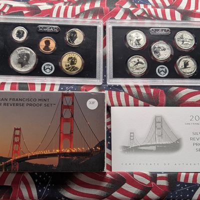 Sale Photo Thumbnail #230: 2018-S U.S. Mint Silver Reverse PROOF Set with ATB Quarters and Sacagawea Dollar In OGP w/ COA - Includes (7) 90% Silver Coins
