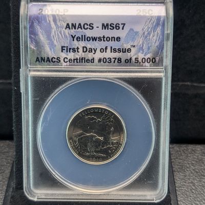 Sale Photo Thumbnail #259: 2010-P America The Beautiful Yellowstone Washington Quarter ANACS MS67 - First Day of Issue