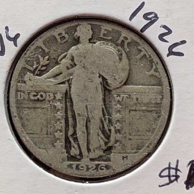 Sale Photo Thumbnail #107: 1926 Standing Liberty 90% Silver Quarter - 100 Years Old!