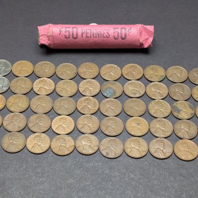 Sale Photo Thumbnail #246: Roll of (50) Assorted Lincoln Wheat & Memorial Cents