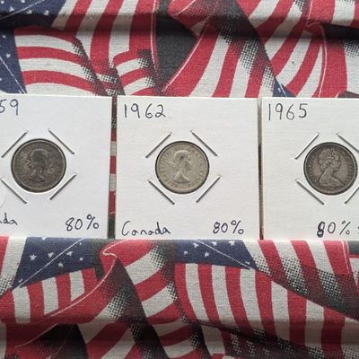 Sale Photo Thumbnail #154: 1959, 1962 & 1965 Canada 10 Cents - Each Are 80% Silver & 2.33g