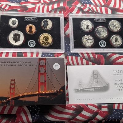 Sale Photo Thumbnail #229: 2018-S U.S. Mint Silver Reverse PROOF Set with ATB Quarters and Sacagawea Dollar In OGP w/ COA - Includes (7) 90% Silver Coins