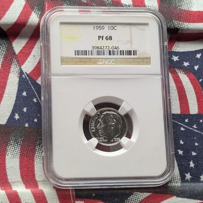 Sale Photo Thumbnail #244: 1959 Roosevelt 90% Silver Dime NGC PF 68