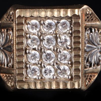 Sale Photo Thumbnail #392: MEN'S 10K YELLOW GOLD FILIGREE CUBIC ZIRCONIA RING
