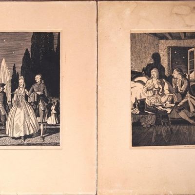 Sale Photo Thumbnail #408: ANTIQUE ROCKWELL KENT CASANOVA WOODCUT PRINTS (2)