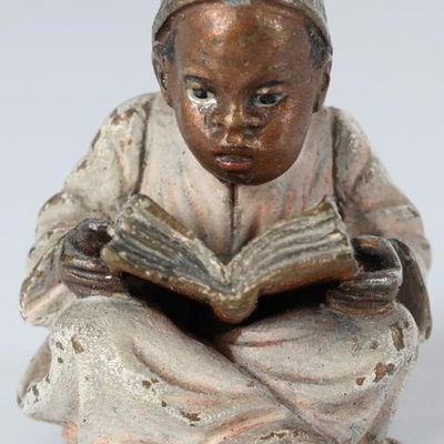 Sale Photo Thumbnail #97: FRANZ BERGMAN BOY READING BRONZE COLD PAINTED