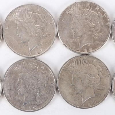 Sale Photo Thumbnail #99: ASSORTED 90% SILVER LIBERTY PEACE DOLLARS - (8)