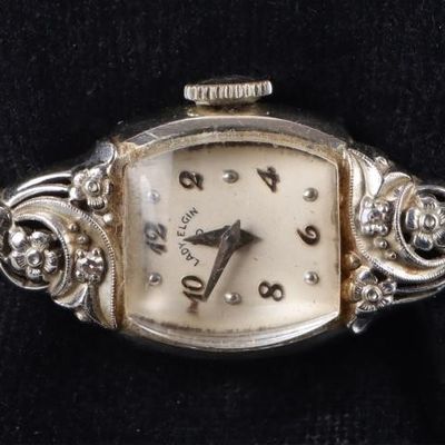 Sale Photo Thumbnail #368: VINTAGE 14K WHITE GOLD DIAMOND LADY ELGIN WATCH