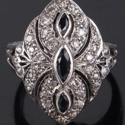 Sale Photo Thumbnail #62: DIAMOND & SAPPHIRE STERLING SILVER LADIES RING