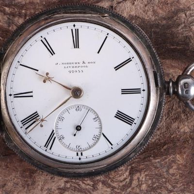 Sale Photo Thumbnail #221: STERLING SILVER NORBURY & SON POCKET WATCH