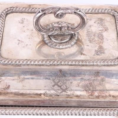 Sale Photo Thumbnail #396: ANTIQUE SILVER PLATED DINNER TRAY SET