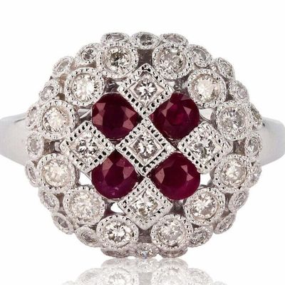 Sale Photo Thumbnail #151: LOVELY PLATINUM LADIES RING W/ DIAMONDS & RUBIES