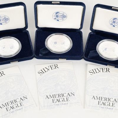 Sale Photo Thumbnail #222: 2001 W FINE SILVER PROOF AMERICAN EAGLES - (3)