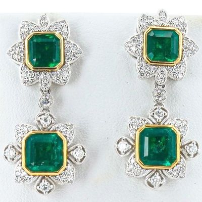 Sale Photo Thumbnail #14: 7.37CTW EM PLAT & 18K YELLOW GOLD EARRINGS W/ DIA