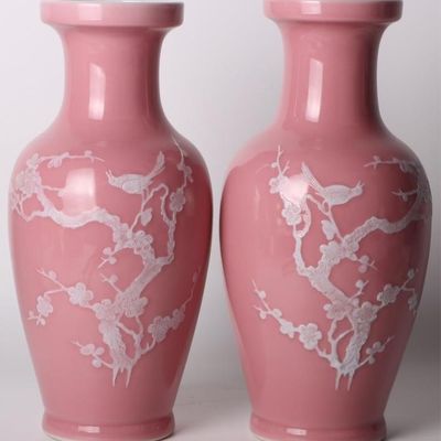 Sale Photo Thumbnail #246: CHINESE BABY PINK PORCELAIN MARKED VASE PAIR