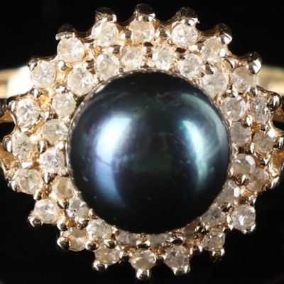 Sale Photo Thumbnail #105: 14K YELLOW GOLD TAHITIAN PEARL & DIAMONDS RING