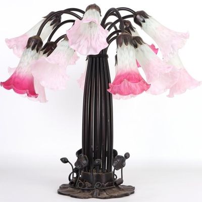 Sale Photo Thumbnail #254: VINTAGE TIFFANY STYLE TULIP 15 PINK  LILY LAMP